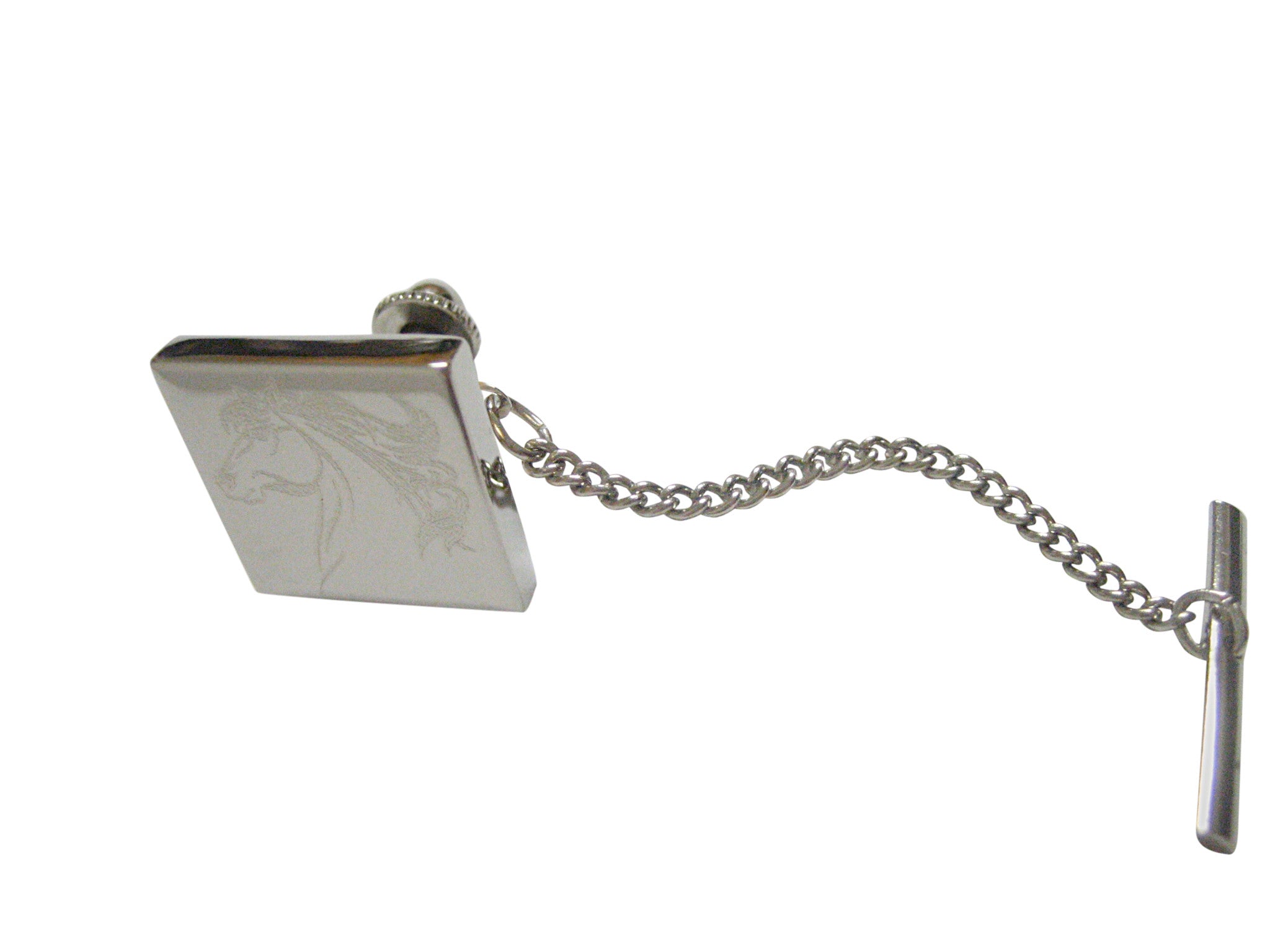 Silver Toned Etched Wild Horse Head Tie Tack