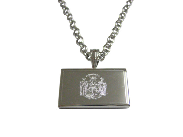 Silver Toned Etched Wisconsin State Flag Pendant Necklace