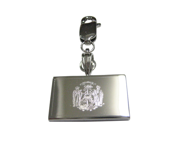 Silver Toned Etched Wisconsin State Flag Pendant Zipper Pull Charm