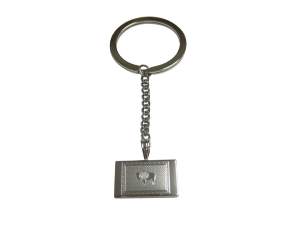 Silver Toned Etched Wyoming State Flag Pendant Keychain