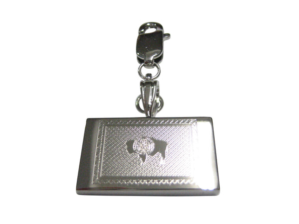Silver Toned Etched Wyoming State Flag Pendant Zipper Pull Charm