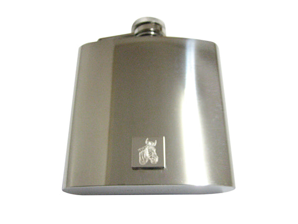 Silver Toned Etched Zebra Head 6 Oz. Stainless Steel Flask