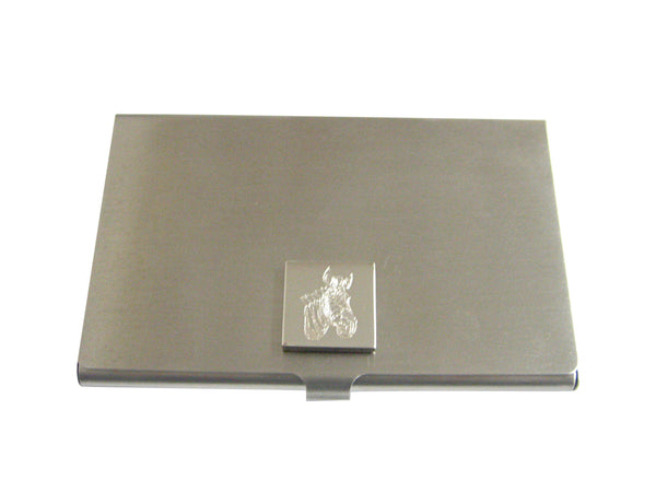 Silver Toned Etched Zebra Head Business Card Holder