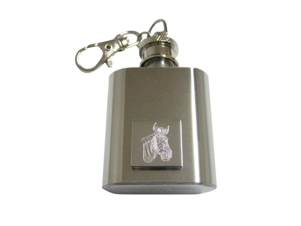 Silver Toned Etched Zebra Head 1 Oz. Stainless Steel Key Chain Flask