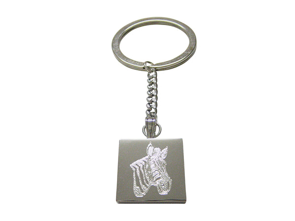 Silver Toned Etched Zebra Head Keychain