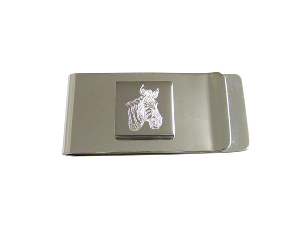 Silver Toned Etched Zebra Head Money Clip