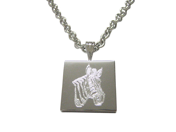 Silver Toned Etched Zebra Head Necklace