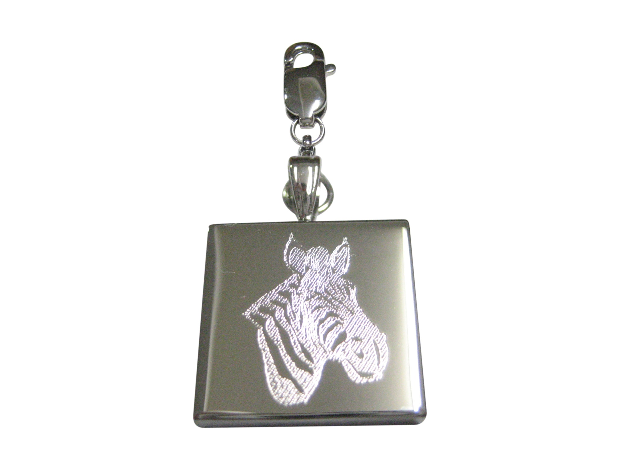 Silver Toned Etched Zebra Head Pendant Zipper Pull Charm