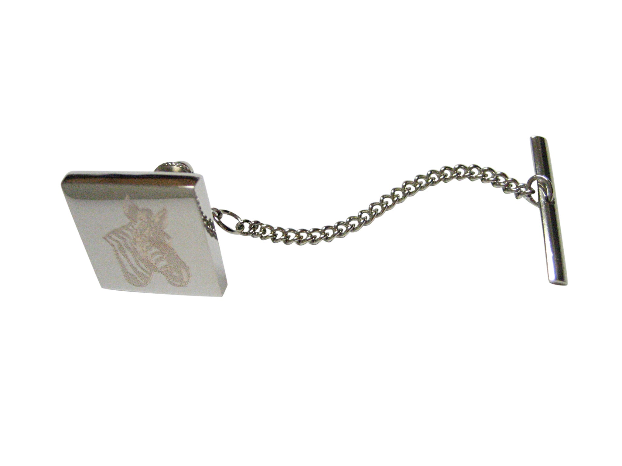 Silver Toned Etched Zebra Head Tie Tack