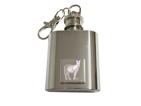 Silver Toned Etched Zebra 1 Oz. Stainless Steel Key Chain Flask