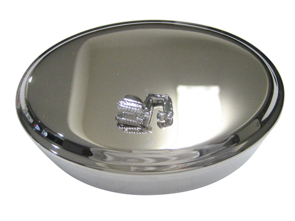 Silver Toned Excavator Heavy Machinery Oval Trinket Jewelry Box