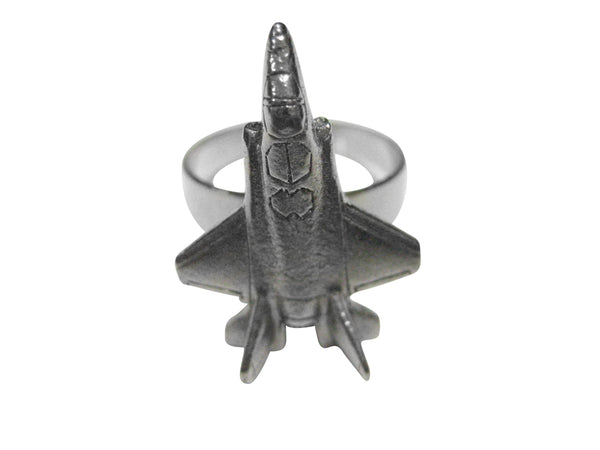 Silver Toned F35 Fighter Jet Plane Adjustable Size Fashion Ring