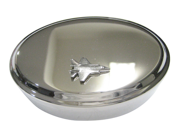 Silver Toned F35 Fighter Jet Plane Oval Trinket Jewelry Box