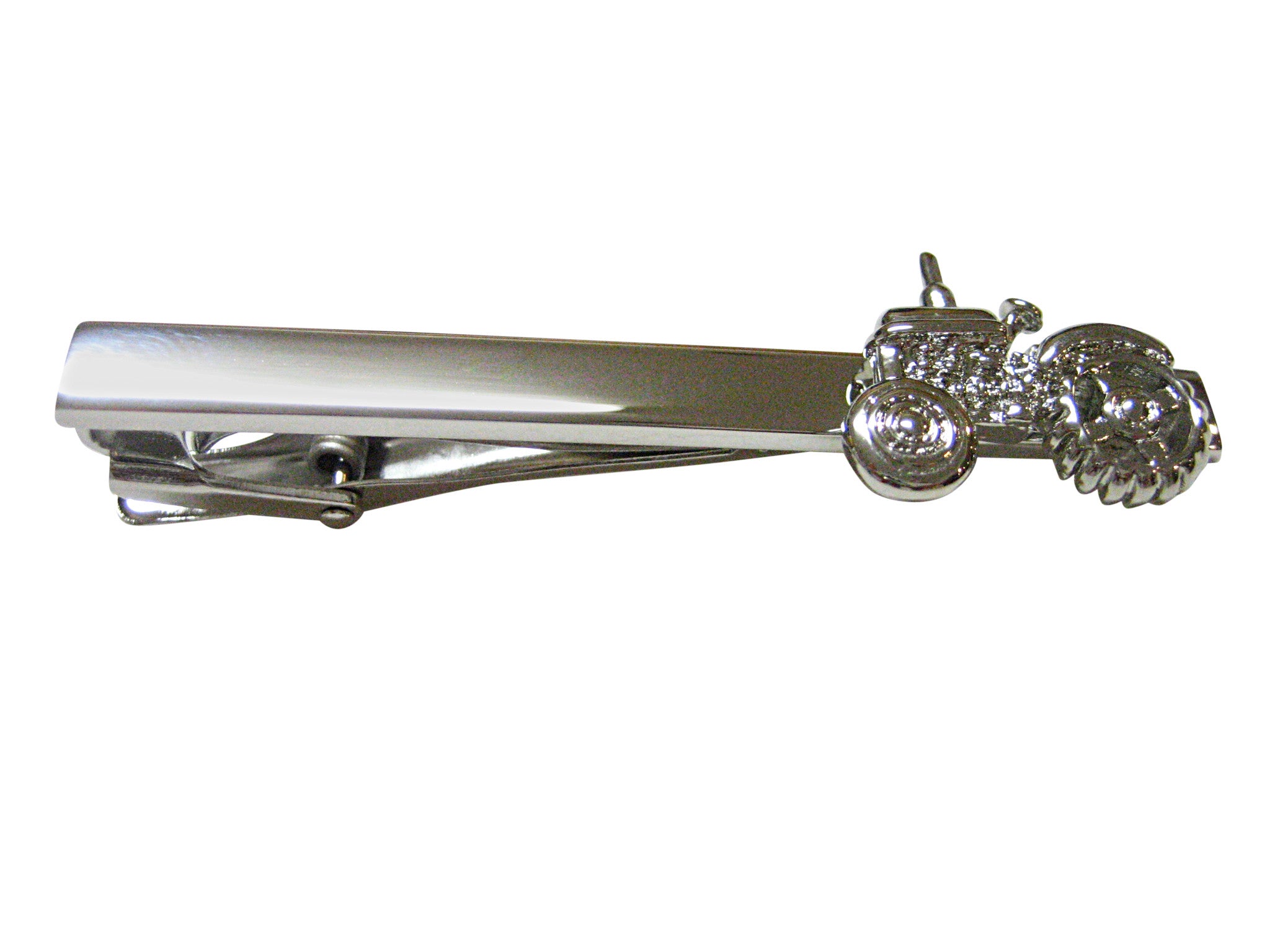 Silver Toned Farming Tractor Square Tie Clip