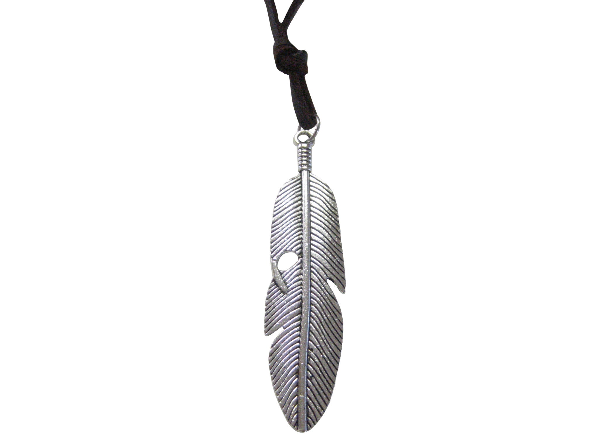 Silver Toned Feather Pendant Necklace