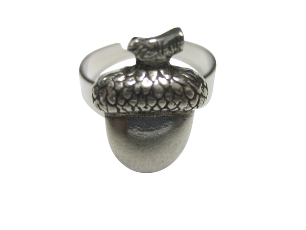 Silver Toned Flat Acorn Adjustable Size Fashion Ring