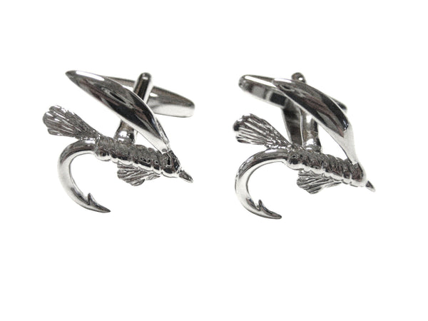 Silver Toned Fishing Fly Fisherman Cufflinks
