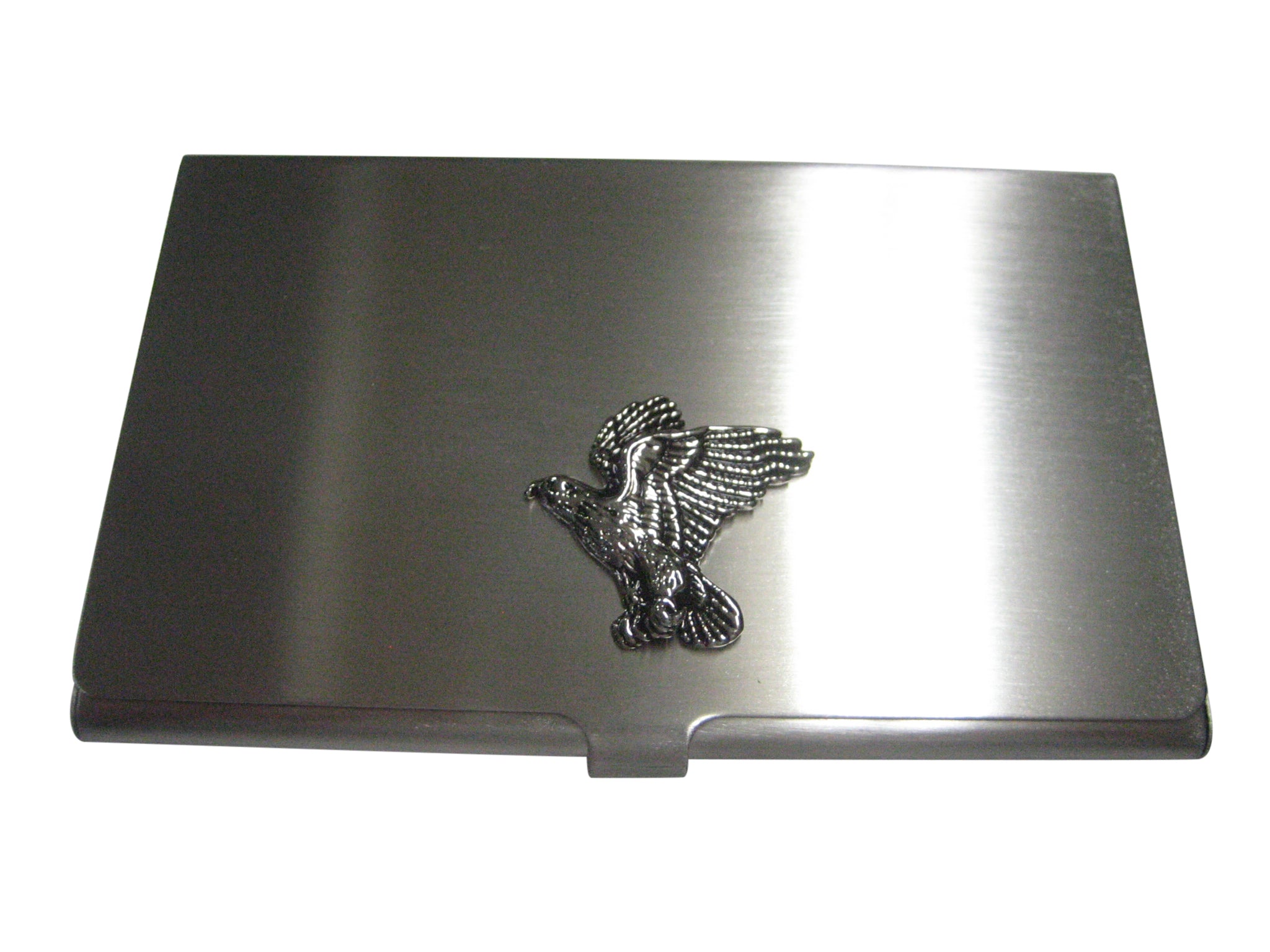 Silver Toned Flying Hawk Bird Business Card Holder