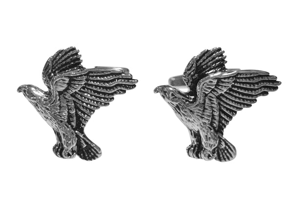 Silver Toned Flying Hawk Bird Cufflinks