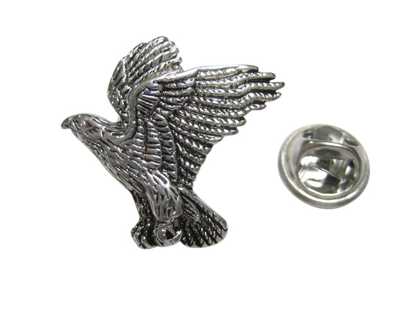 Silver Toned Flying Hawk Bird Lapel Pin