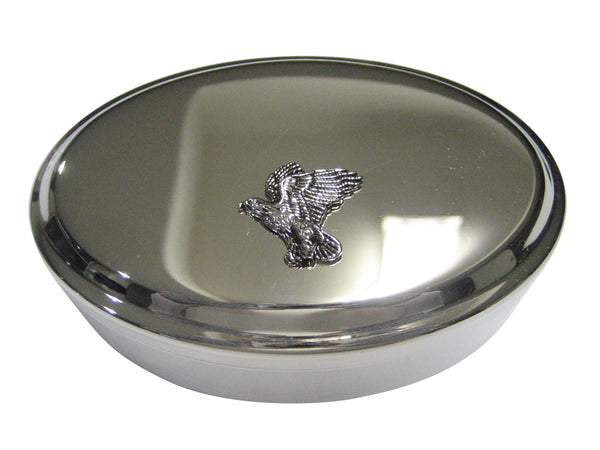 Silver Toned Flying Hawk Bird Oval Trinket Jewelry Box