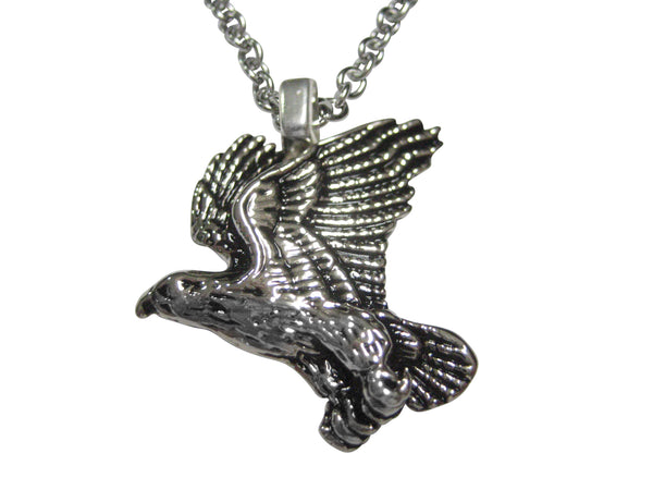 Silver Toned Flying Hawk Bird Pendant Necklace
