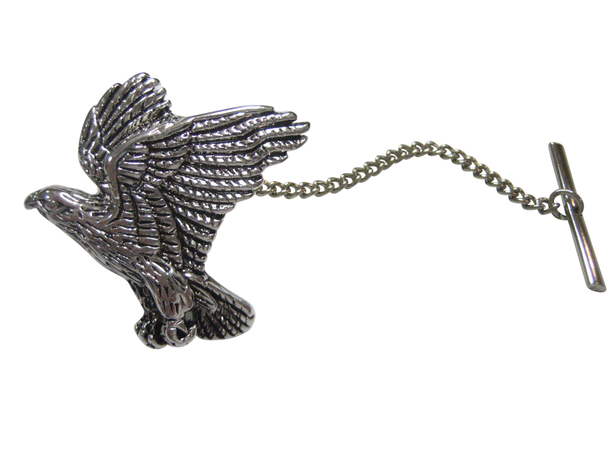 Silver Toned Flying Hawk Bird Tie Tack