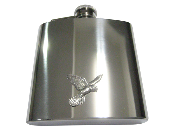 Silver Toned Flying Kestrel Bird 6oz Flask