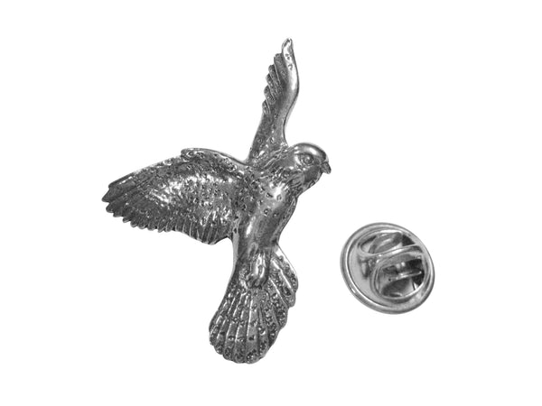 Silver Toned Flying Kestrel Bird Lapel Pin