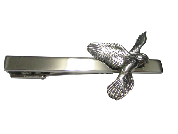Silver Toned Flying Kestrel Bird Tie Clip