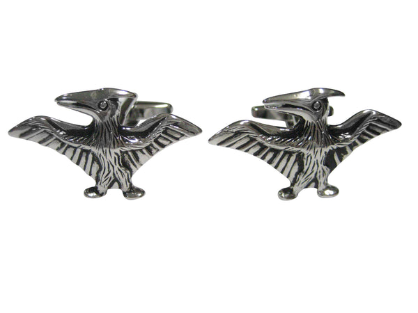 Silver Toned Flying Pterodactyl Dinosaur Cufflinks