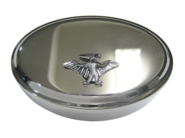 Silver Toned Flying Pterodactyl Dinosaur Oval Trinket Jewelry Box