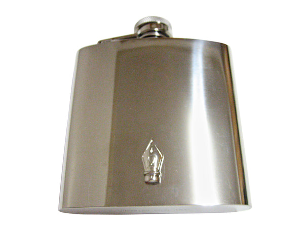 Silver Toned Fountain Pen Nib 6 Oz. Stainless Steel Flask