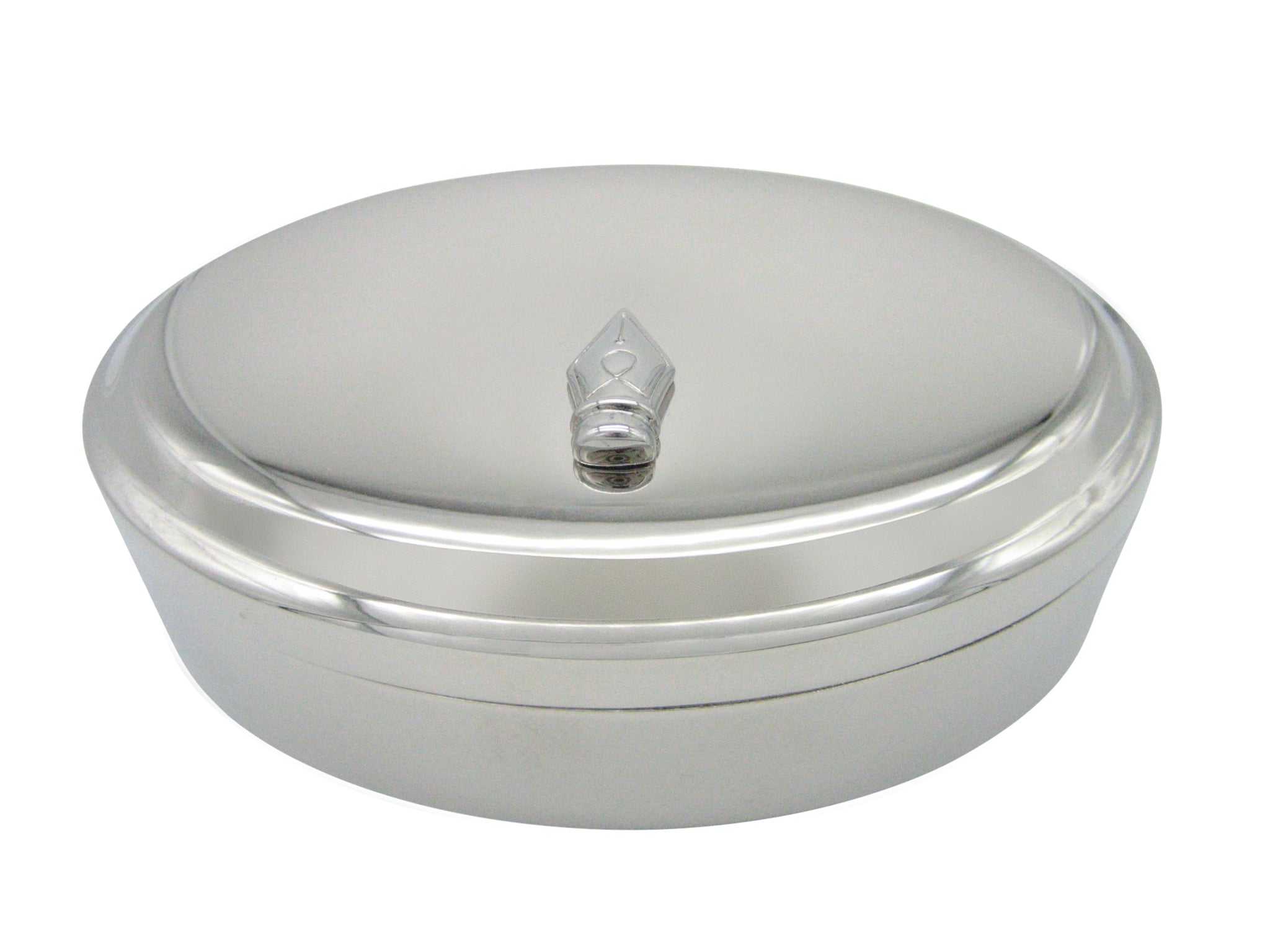Silver Toned Fountain Pen Nib Pendant Oval Trinket Jewelry Box
