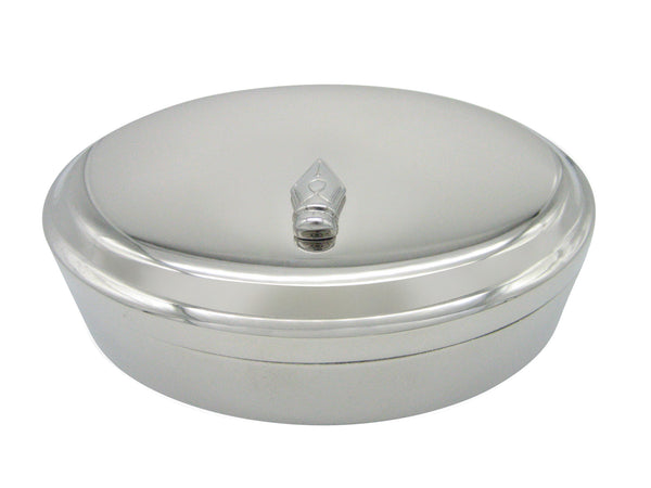 Silver Toned Fountain Pen Nib Pendant Oval Trinket Jewelry Box