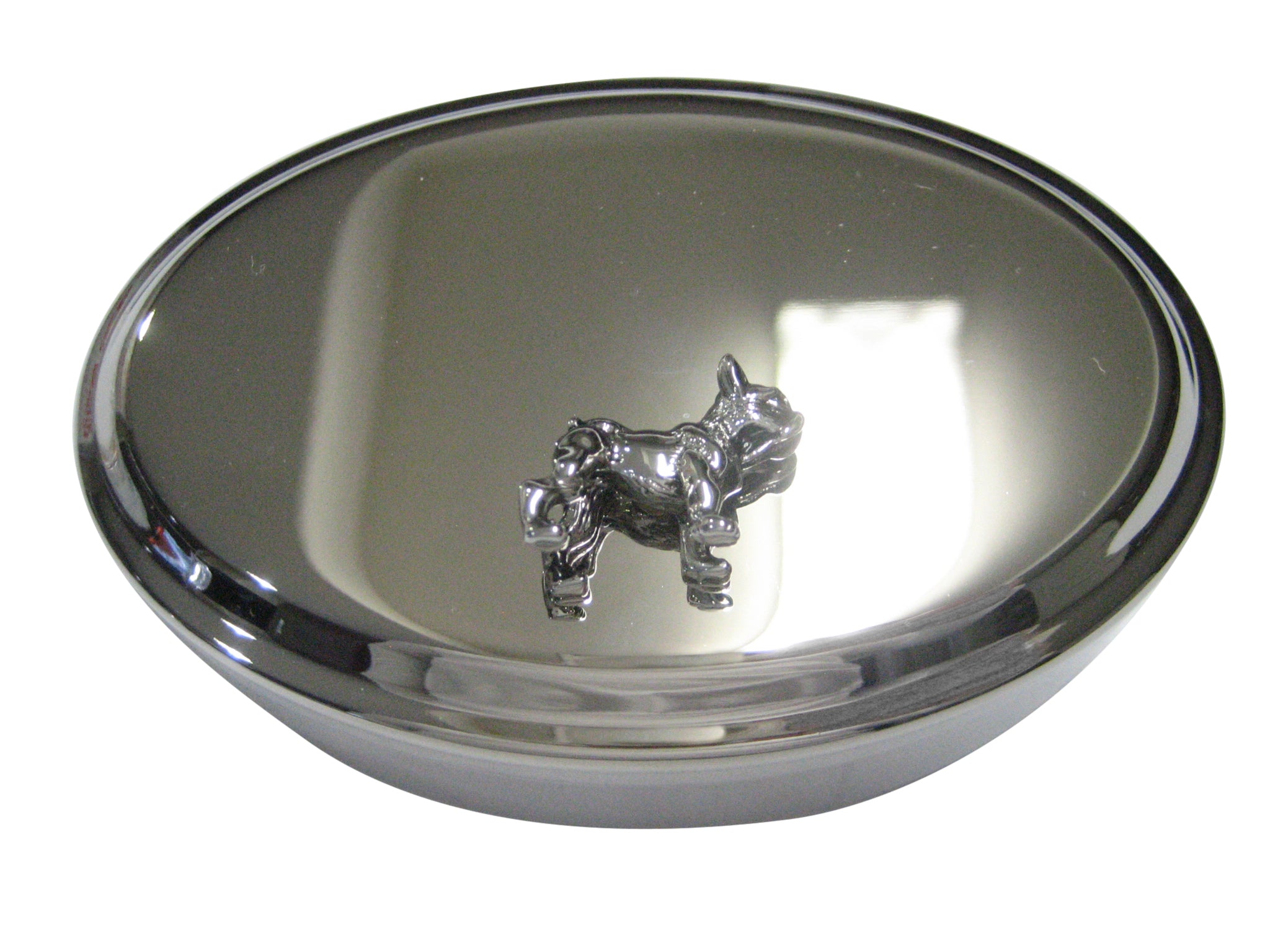 Silver Toned French Bulldog Oval Trinket Jewelry Box