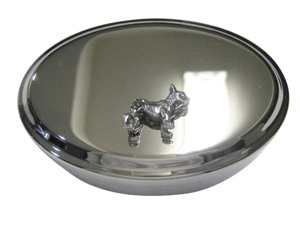Silver Toned French Bulldog Oval Trinket Jewelry Box