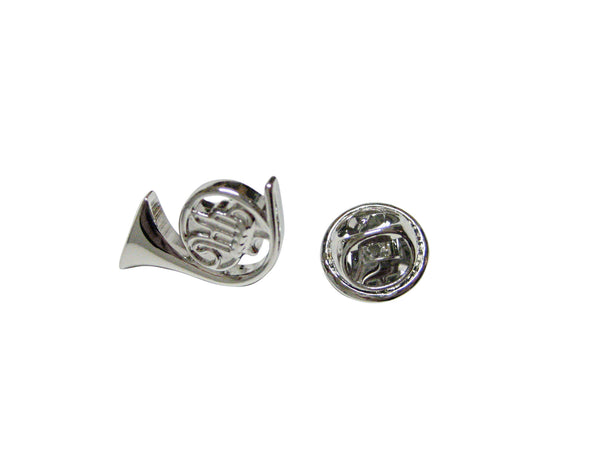 Silver Toned French Horn Musical Instrument Lapel Pin