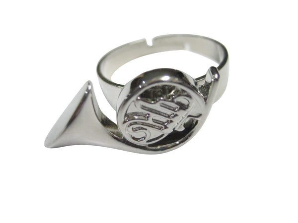 Silver Toned French Horn Musical Instrument Adjustable Size Fashion Ring