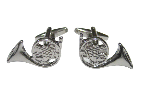 Silver Toned French Horn Musical Instrument Cufflinks