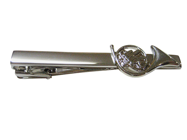 Silver Toned French Horn Musical Instrument Square Tie Clip