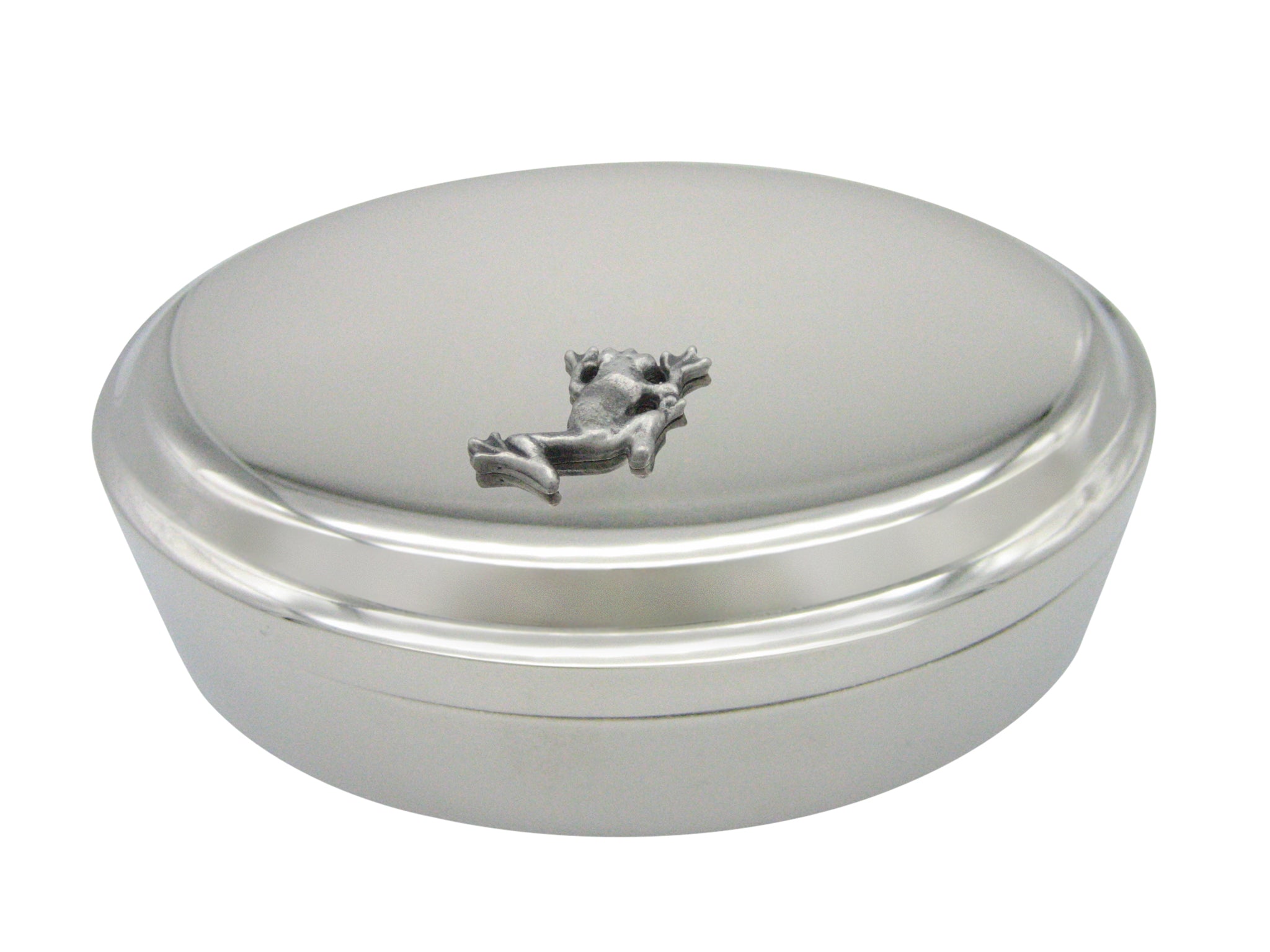 Silver Toned Frog Pendant Oval Trinket Jewelry Box