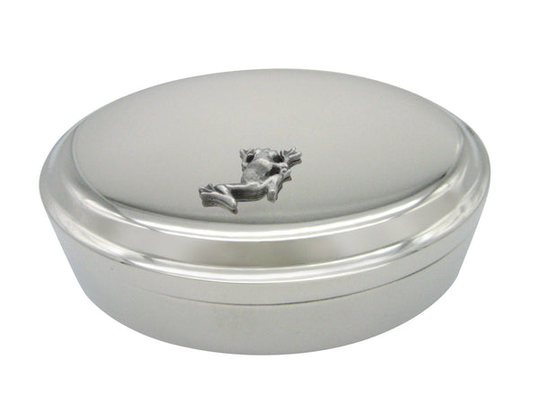 Silver Toned Frog Pendant Oval Trinket Jewelry Box