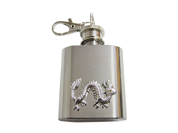 Silver Toned Full Length Dragon 1 Oz. Stainless Steel Key Chain Flask