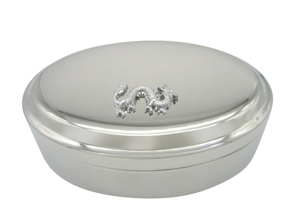 Silver Toned Full Length Dragon Pendant Oval Trinket Jewelry Box