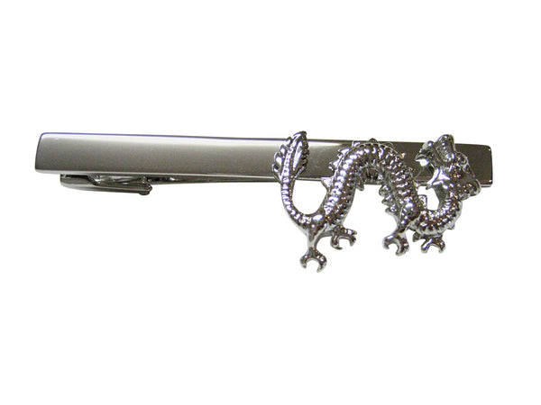 Silver Toned Full Length Dragon Square Tie Clip