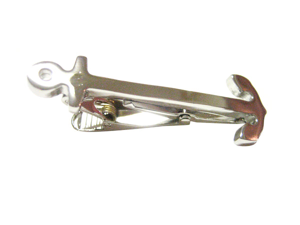 Silver Toned Full Length Nautical Anchor Tie Clips