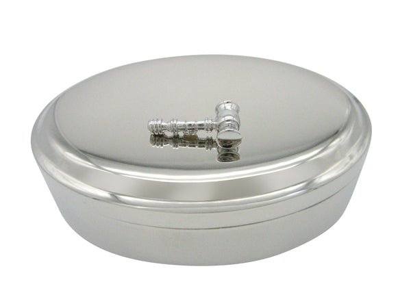 Silver Toned Gavel Law Oval Trinket Jewelry Box