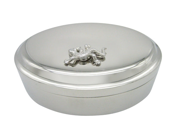 Silver Toned Gecko Lizard Newt Pendant Oval Trinket Jewelry Box