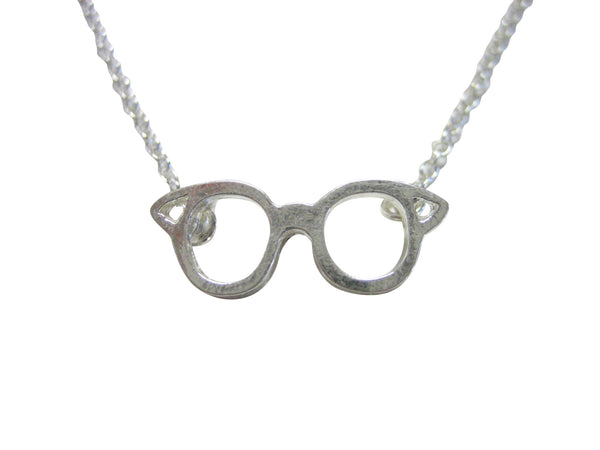 Silver Toned Glasses Pendant Necklace